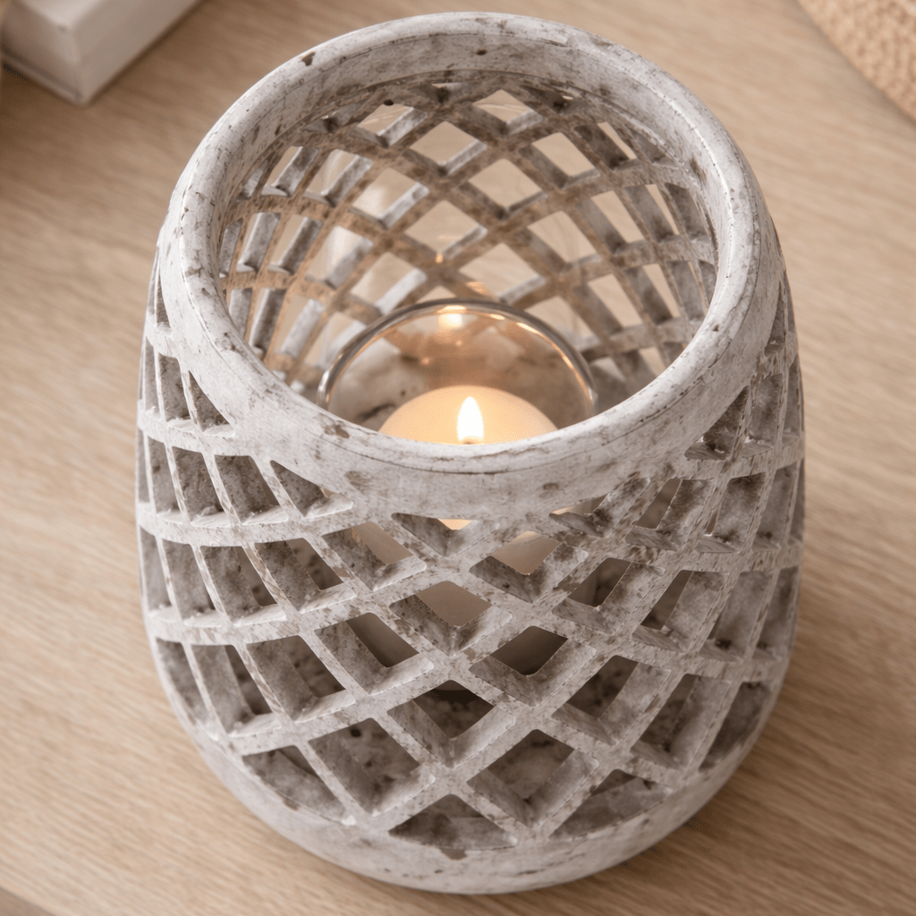 Large Conical Ceramic Lattice Hurricane Lantern - Smallhill Furniture Co.