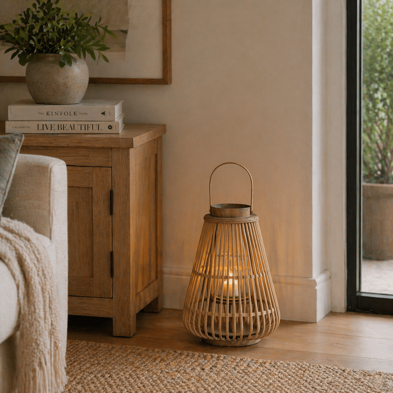 Large Peardrop Wicker Lantern With Glass Holder - Smallhill Furniture Co.