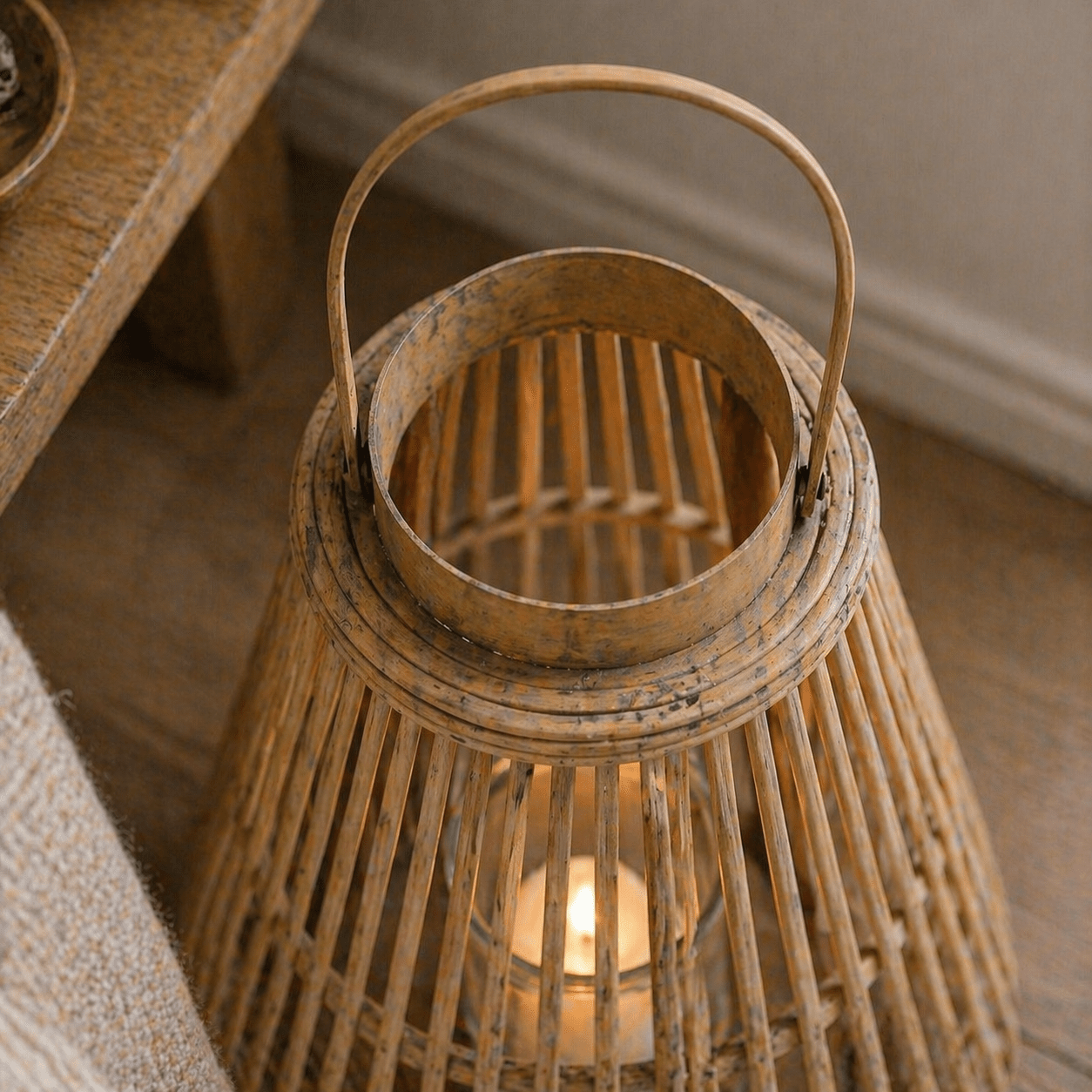Large Peardrop Wicker Lantern With Glass Holder - Smallhill Furniture Co.