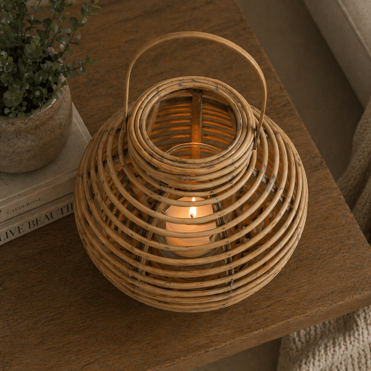 Large Round Willow Lantern With Glass Holder - Smallhill Furniture Co.