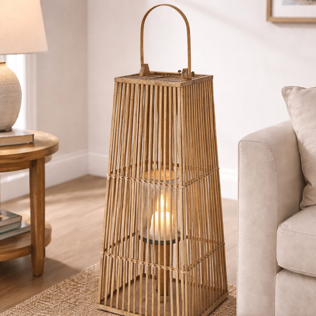 Large Silo Wicker Lantern With Glass Holder - Smallhill Furniture Co.