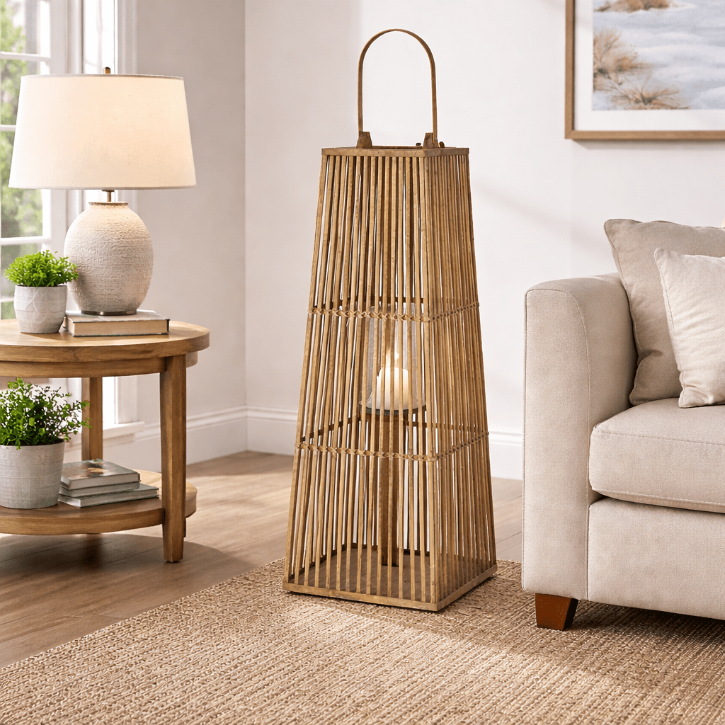 Large Silo Wicker Lantern With Glass Holder - Smallhill Furniture Co.
