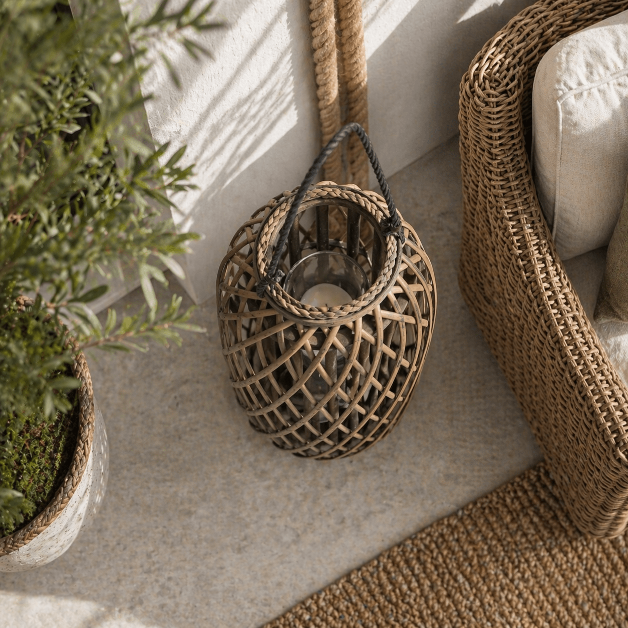 Large Standing Wicker Lantern - Smallhill Furniture Co.