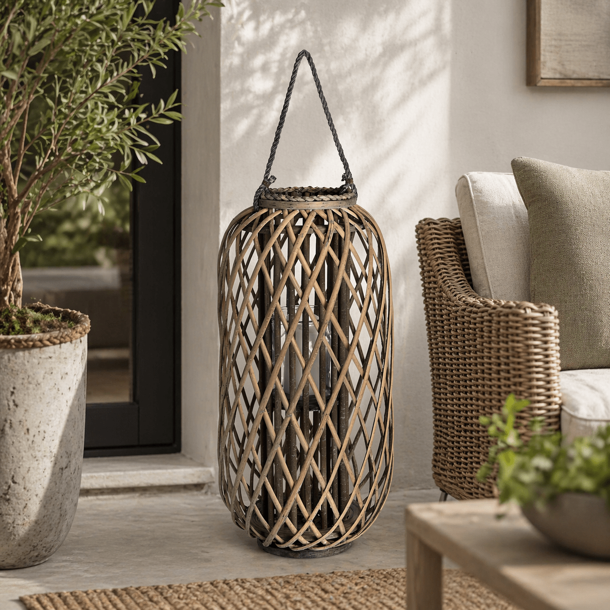 Large Standing Wicker Lantern - Smallhill Furniture Co.