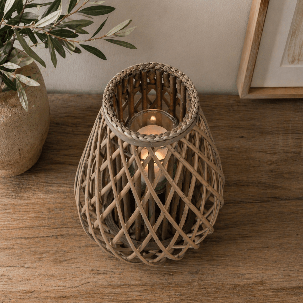 Large Wicker Bulbous Lantern - Smallhill Furniture Co.
