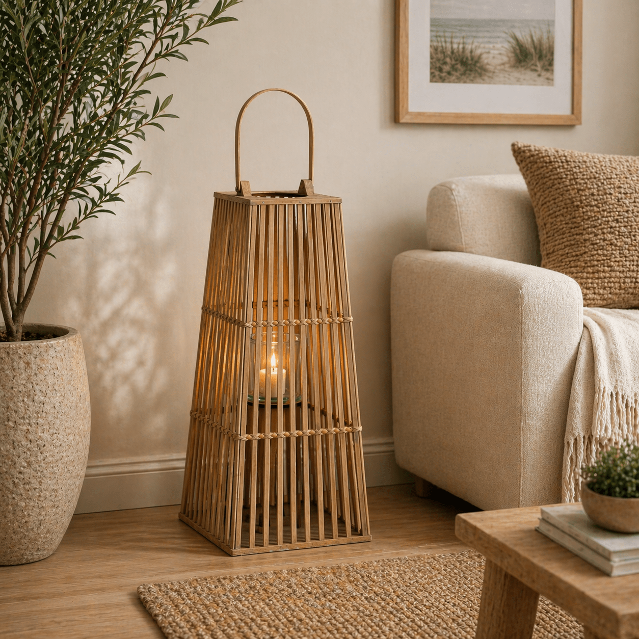 Medium Silo Wicker Lantern With Glass Holder - Smallhill Furniture Co.