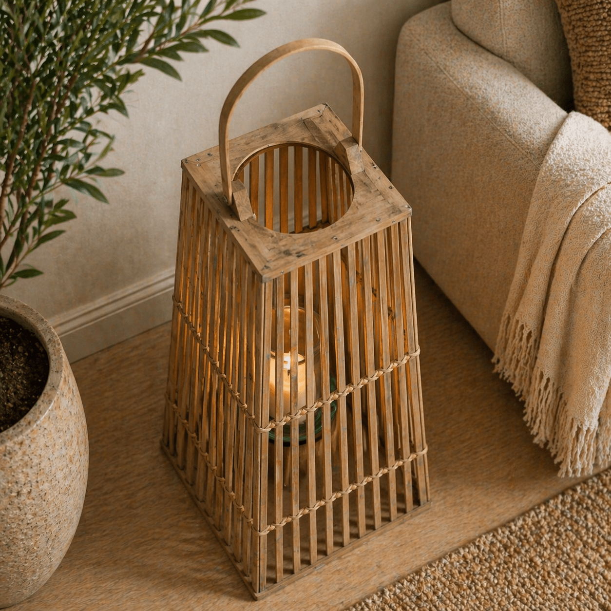 Medium Silo Wicker Lantern With Glass Holder - Smallhill Furniture Co.
