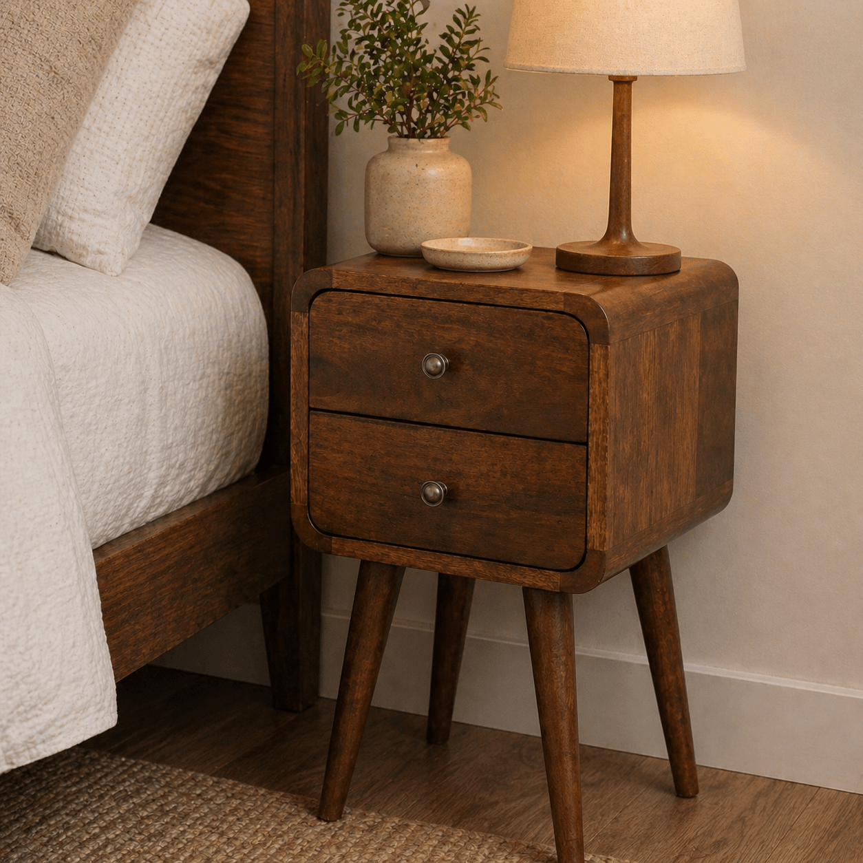 Mini Chestnut Curved Bedside - Smallhill Furniture Co.