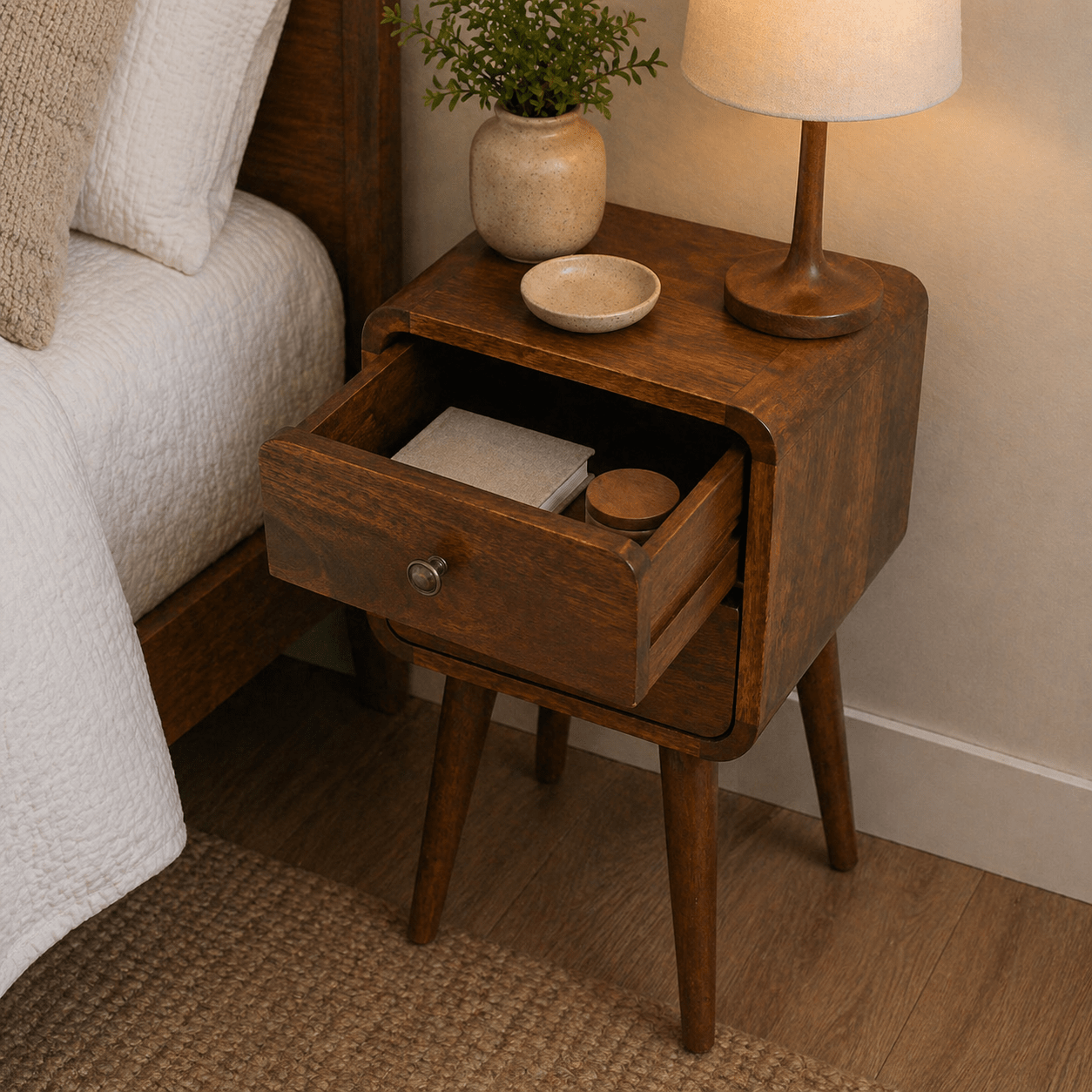 Mini Chestnut Curved Bedside - Smallhill Furniture Co.