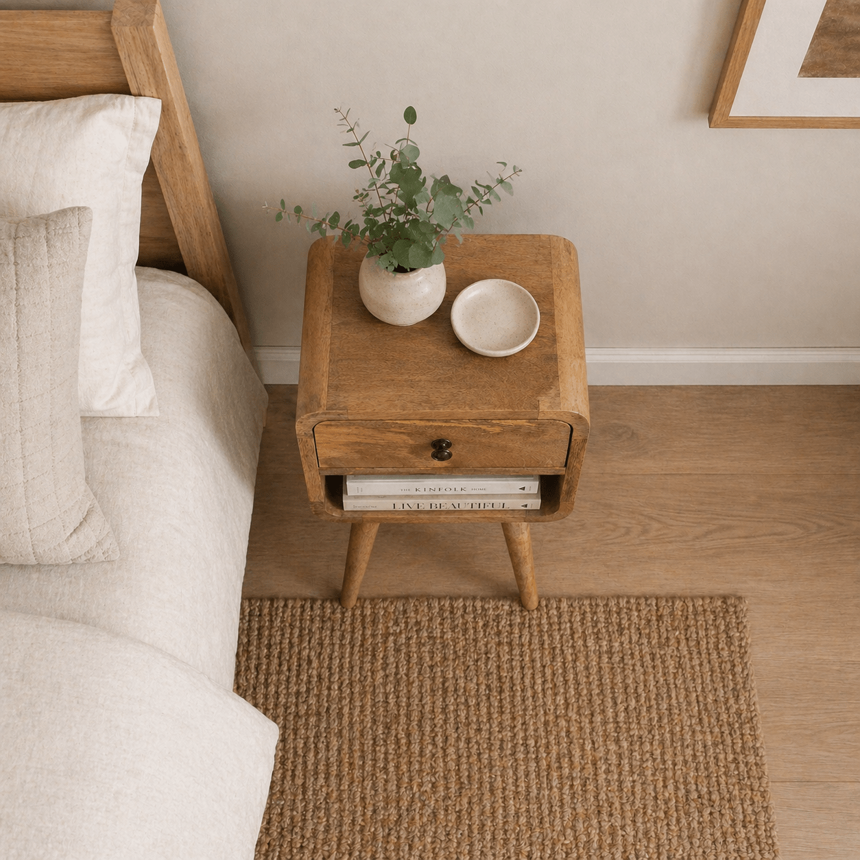 Mini Oak - ish Curve Lower Bedside - Smallhill Furniture Co.