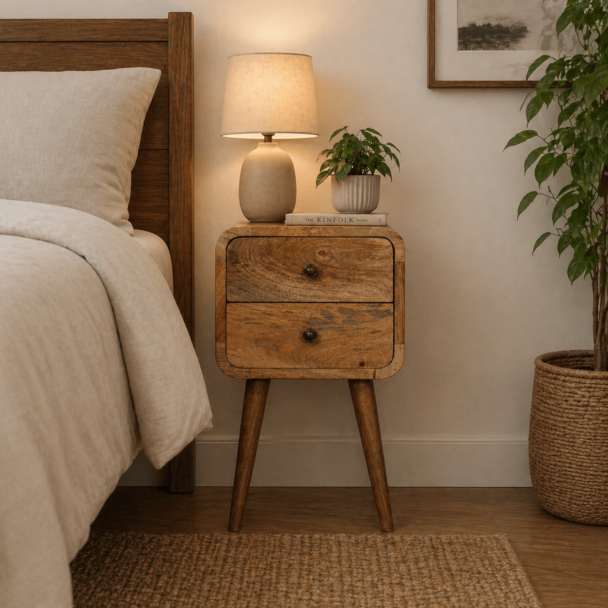 Mini Oak - ish Curved Bedside - Smallhill Furniture Co.
