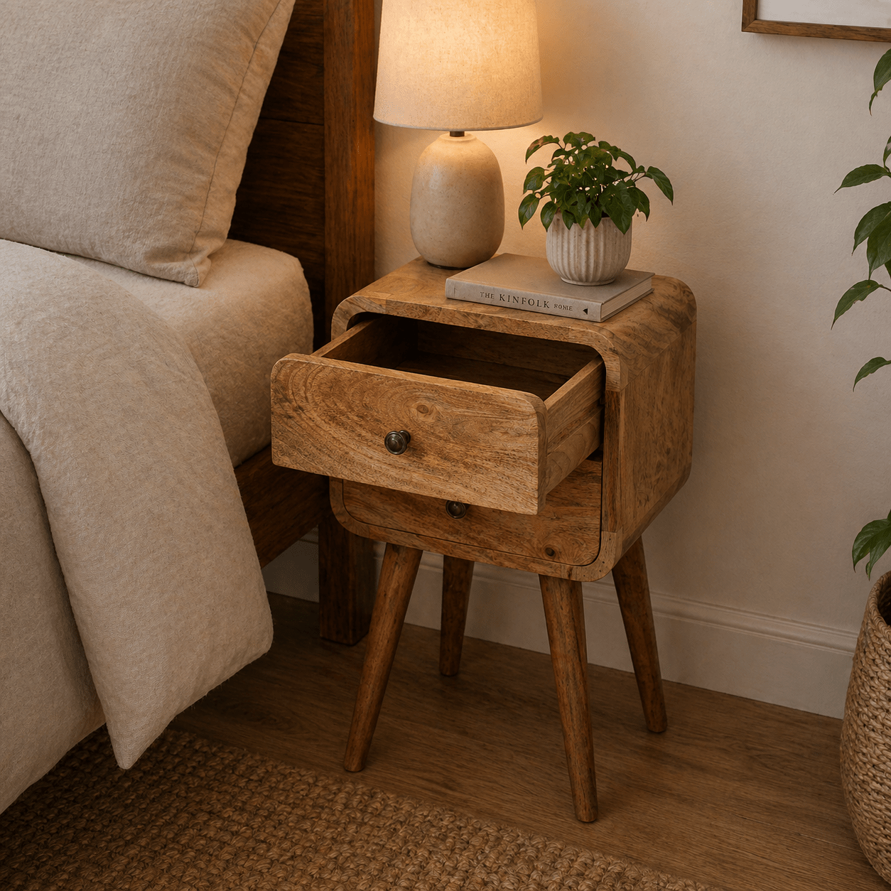 Mini Oak - ish Curved Bedside - Smallhill Furniture Co.