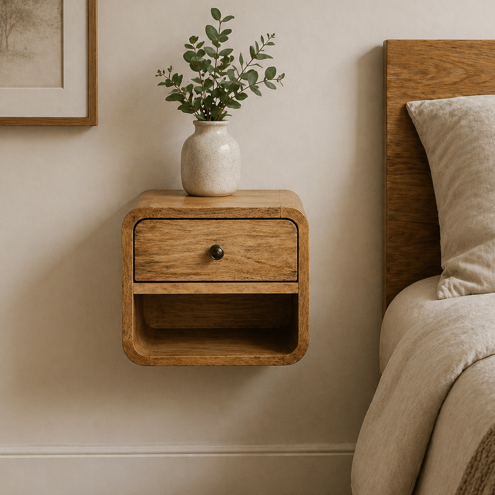 Mini Oak - ish Floating Open Bedside - Smallhill Furniture Co.