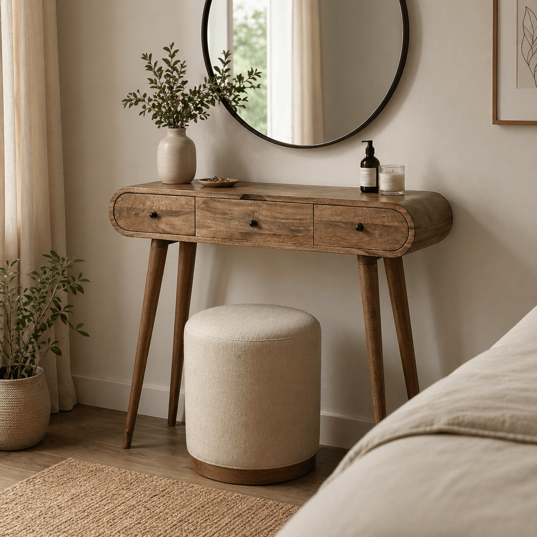 Oak - ish Round Dressing Table - Smallhill Furniture Co.