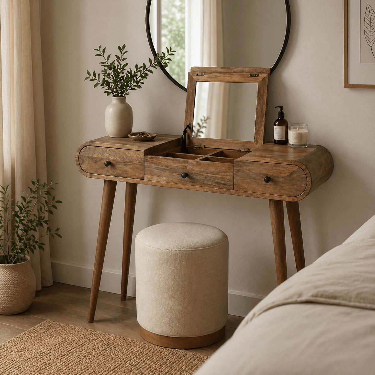 Oak - ish Round Dressing Table - Smallhill Furniture Co.