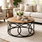Old Empire Round Lattice Frame Mango Coffee Table - Smallhill Furniture Co.