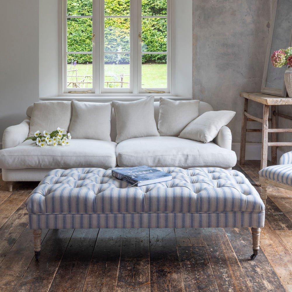 Ottoman Ticking Stripe Blue - Smallhill Furniture Co.