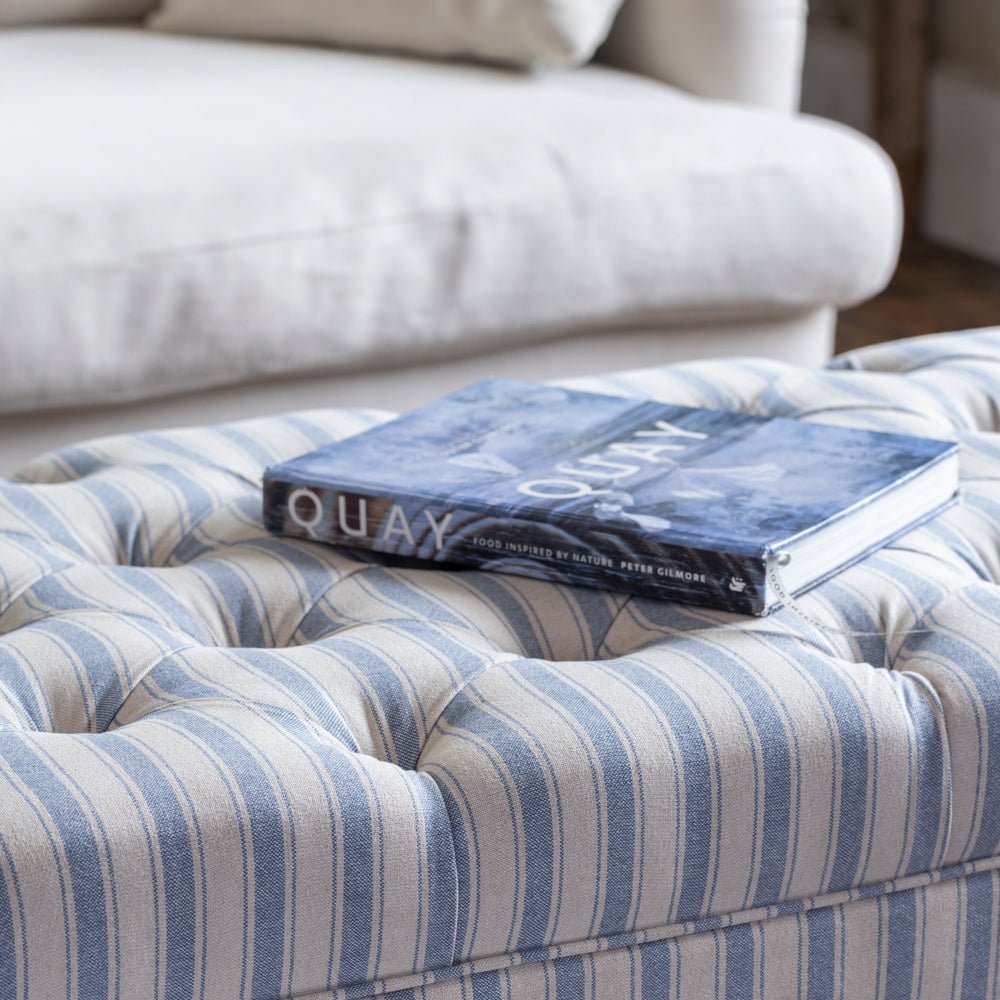 Ottoman Ticking Stripe Blue - Smallhill Furniture Co.