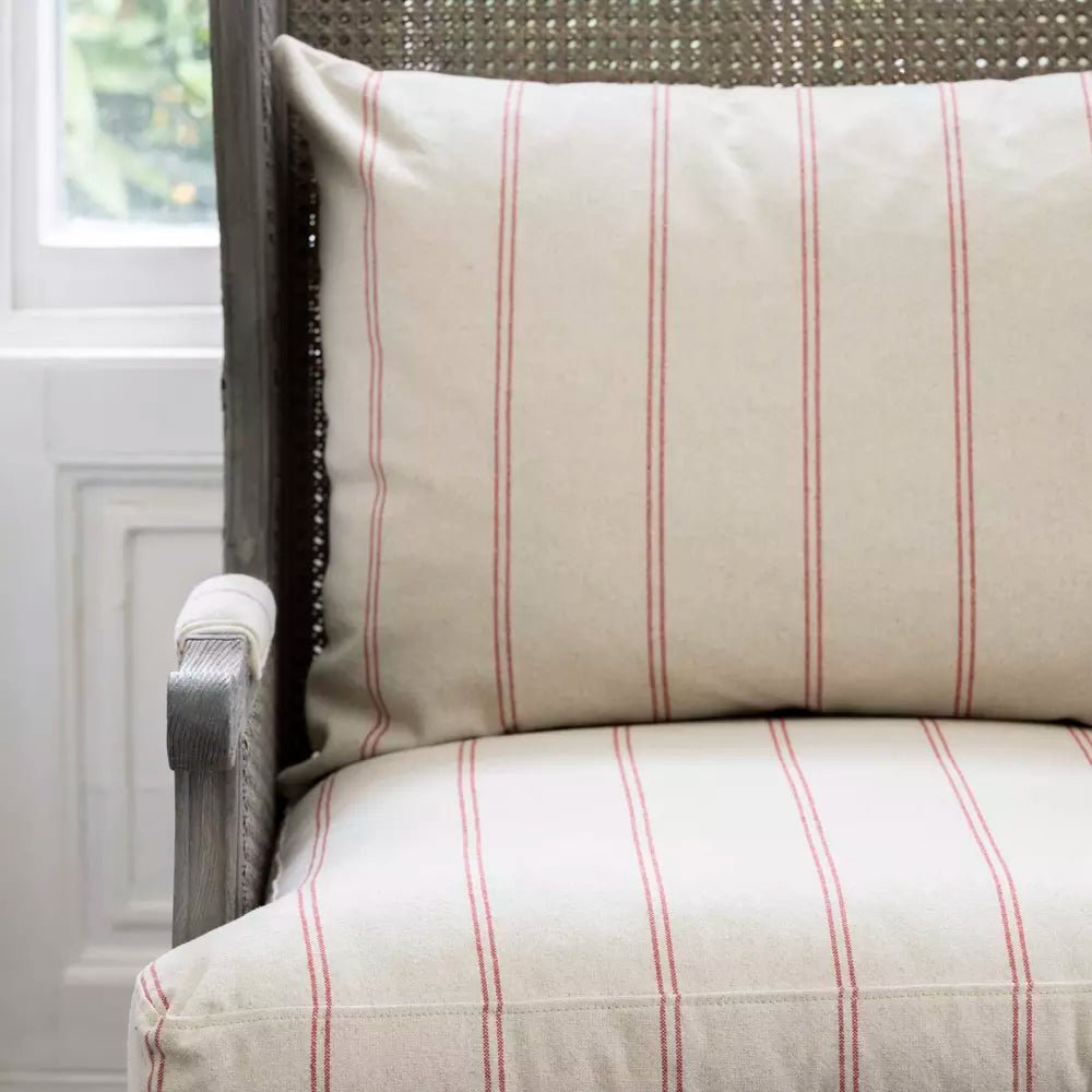 Rattan Wing Armchair Ticking Stripe Red - Smallhill Furniture Co.