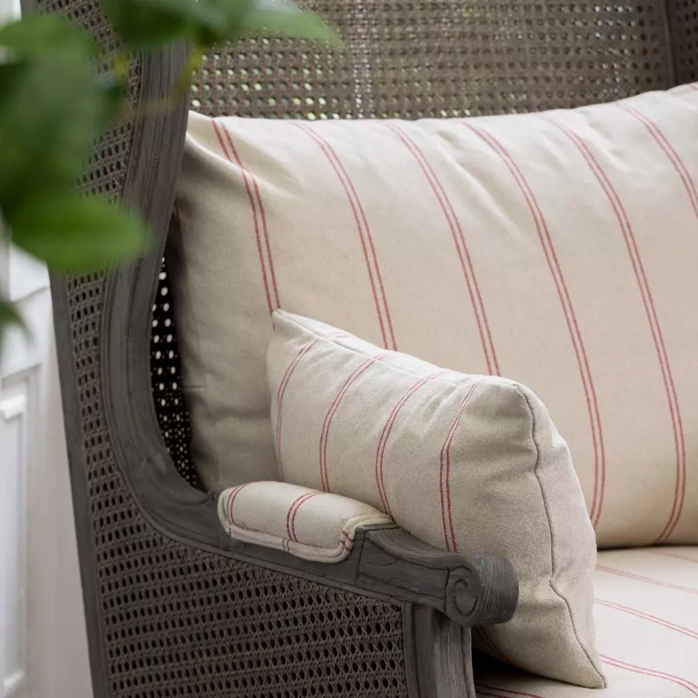 Rattan Wing Armchair Ticking Stripe Red - Smallhill Furniture Co.