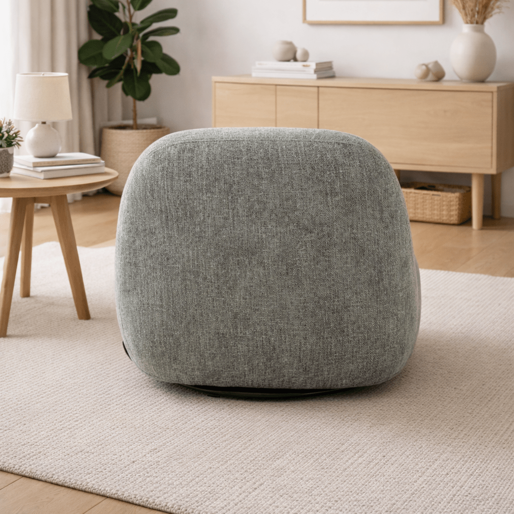 Sienna Oversized Swivel Chair In Boucle Olive - Smallhill Furniture Co.