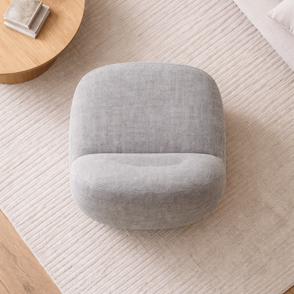 Sienna Oversized Swivel Chair In Boucle Stone - Smallhill Furniture Co.