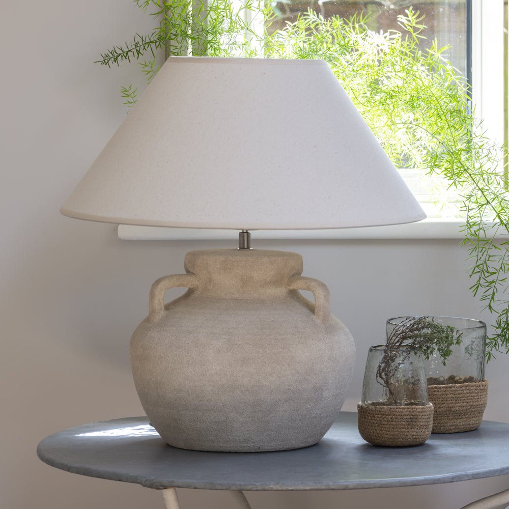 Stoneware Lamp Amphora with Cream Shade - Smallhill Furniture Co.