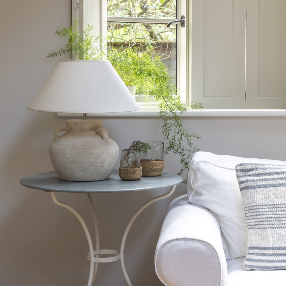 Stoneware Lamp Amphora with Cream Shade - Smallhill Furniture Co.