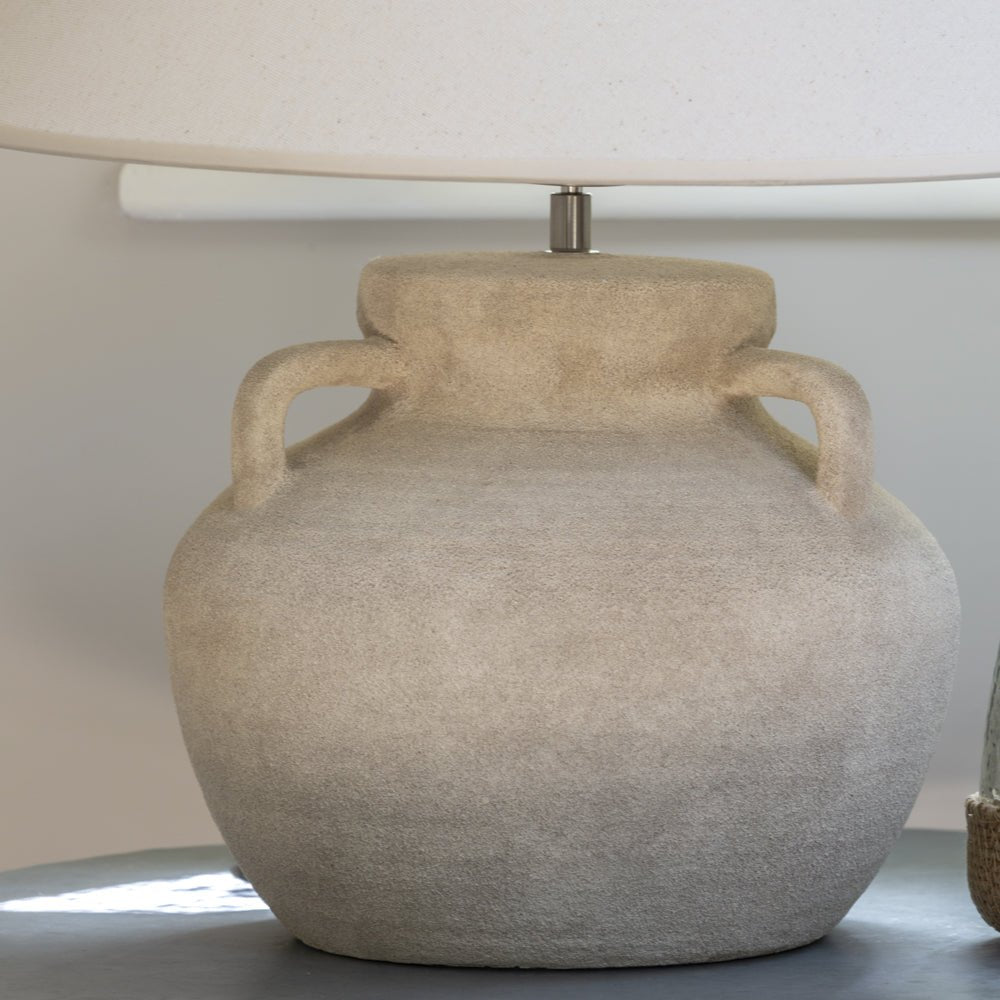 Stoneware Lamp Amphora with Cream Shade - Smallhill Furniture Co.