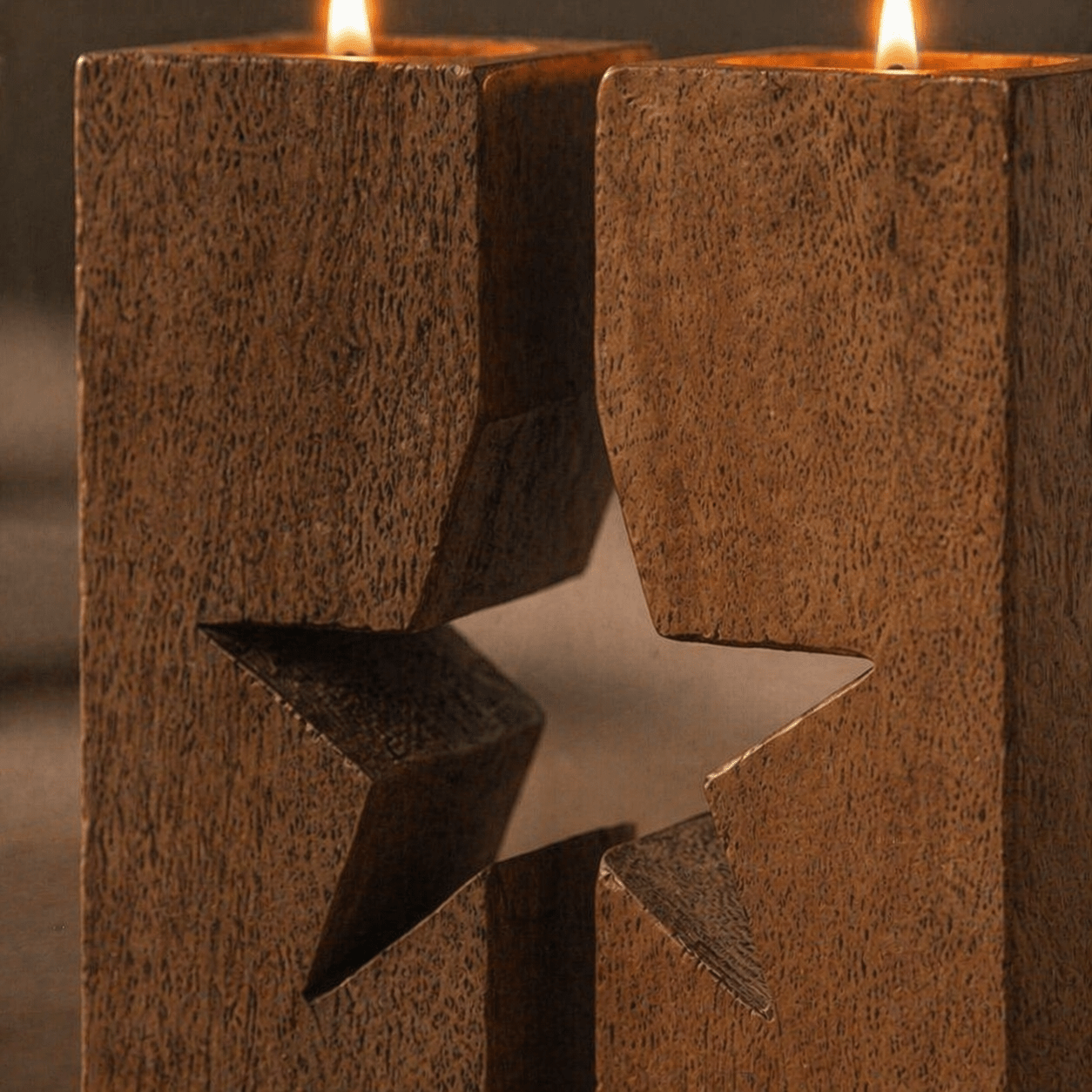Twin Wooden T - Light Holder - Star Cut Out - Smallhill Furniture Co.