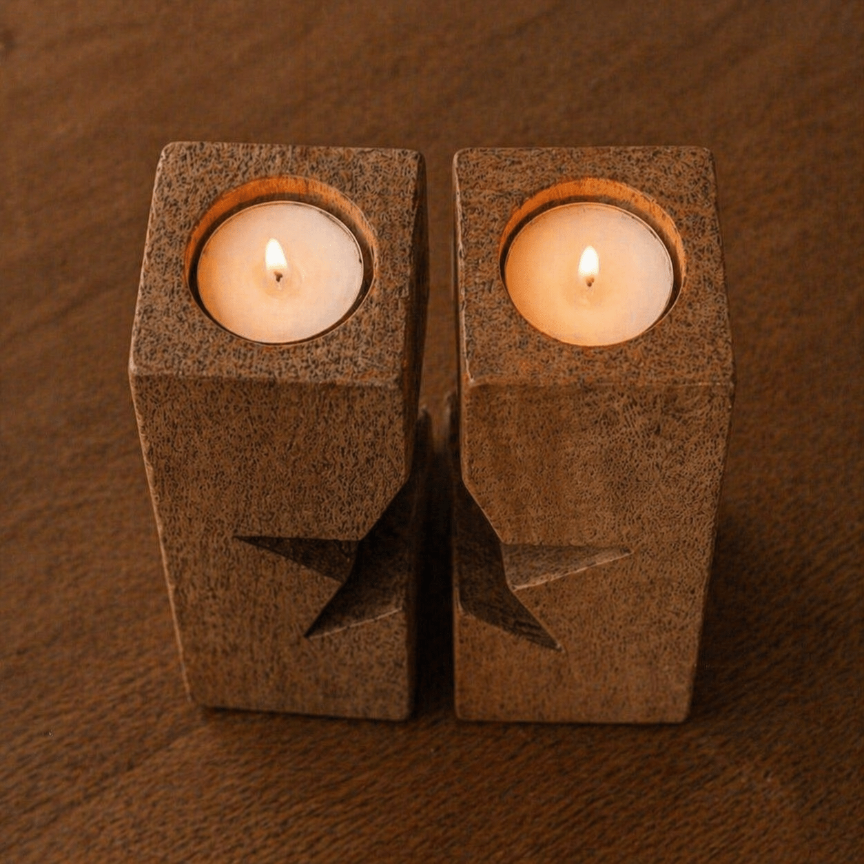 Twin Wooden T - Light Holder - Star Cut Out - Smallhill Furniture Co.